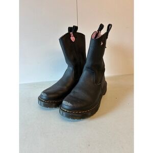 Dr.‎ Martens Kids Bex Heart P-O Boot J Black Leather Pink Hearts Size 3 US 2 UK